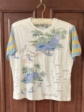 Desigual White Tee with Subtle Blue & Green Print